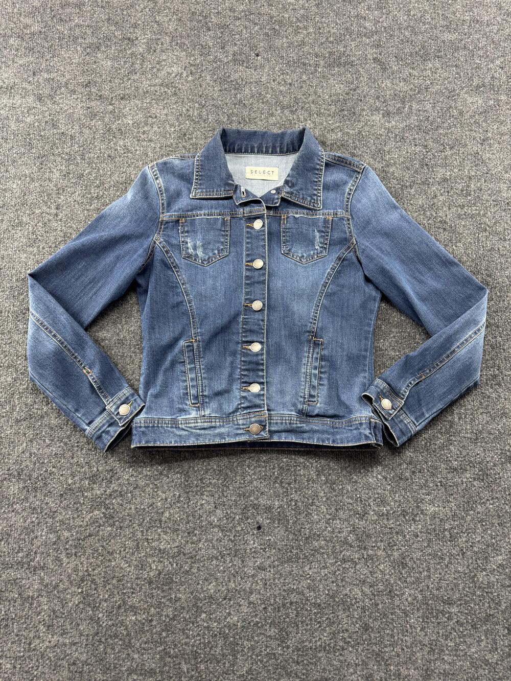 SELECT By C'est Toi Jacket Womens Small Blue Stretch Denim Jean Button Front